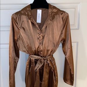Satin Copper WideLeg Button Down Jumpsuit and Belt